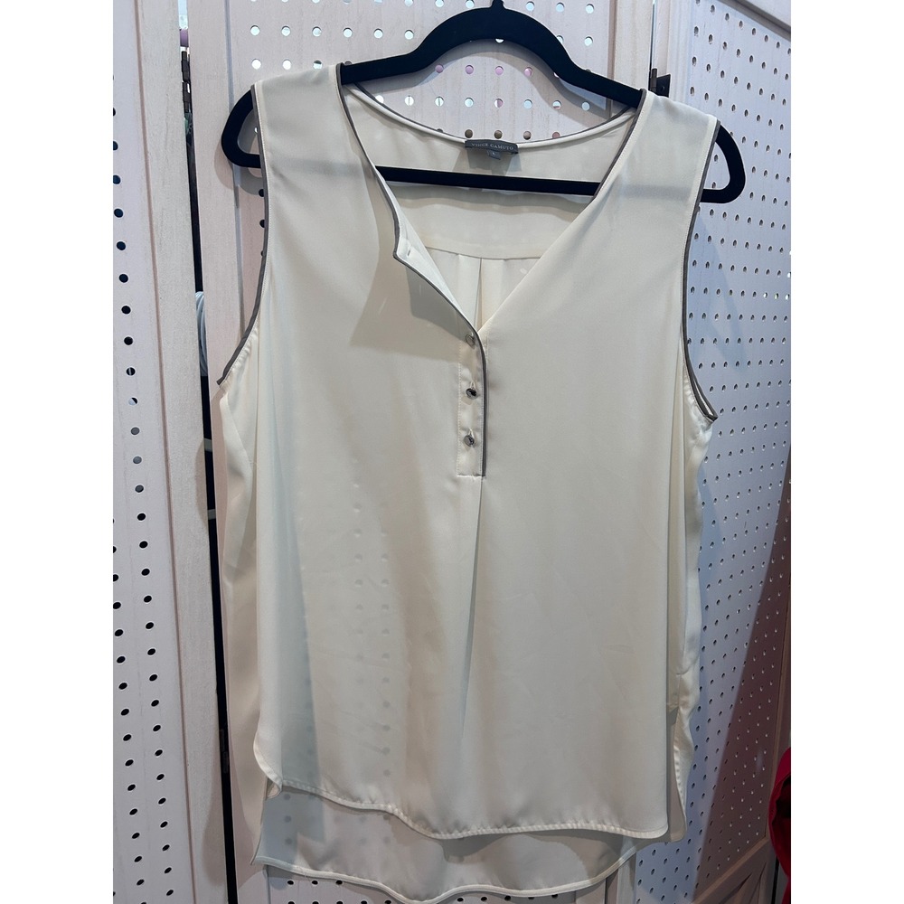 Vince Camuto Cream‎ Gray Trim Sleeveless V-Neck Blouse Top Plus Size L